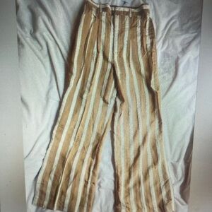 Striped Wide-Leg Linen Blend Pants in Tan and Cream